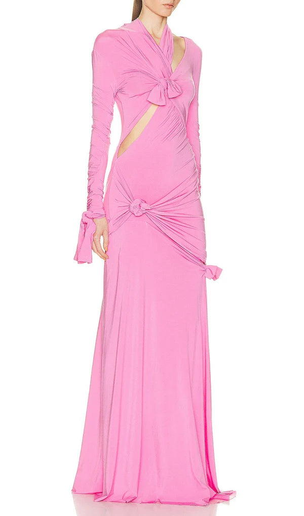 Robe de bal rose fendue, coupe ajustée et longue au sol